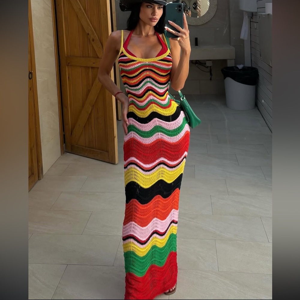 Fashion Nova Multicolor Wave Knit Maxi Dress